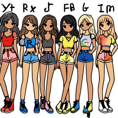 a group of girls wearing crop tops and shorts