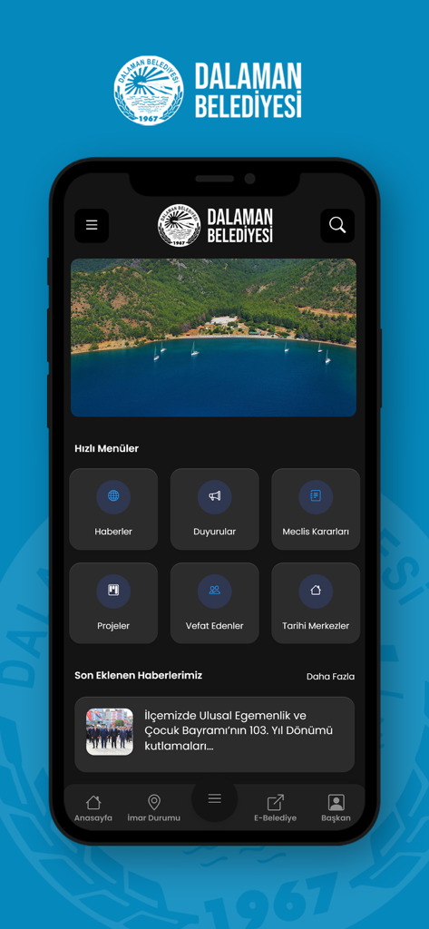 Dalaman Belediyesi - Dalaman Belediyesi mobile app home screen showing news and local government services
