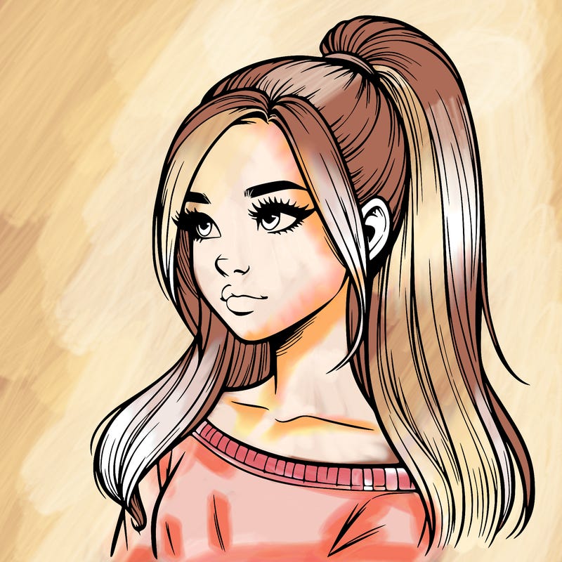 realistic girl with a high ponytail