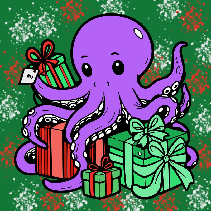 an octopus wrapping gifts