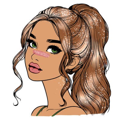 realistic girl with a ponytail on her hair and lips