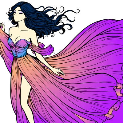 realistic woman in dress flowing the the wind