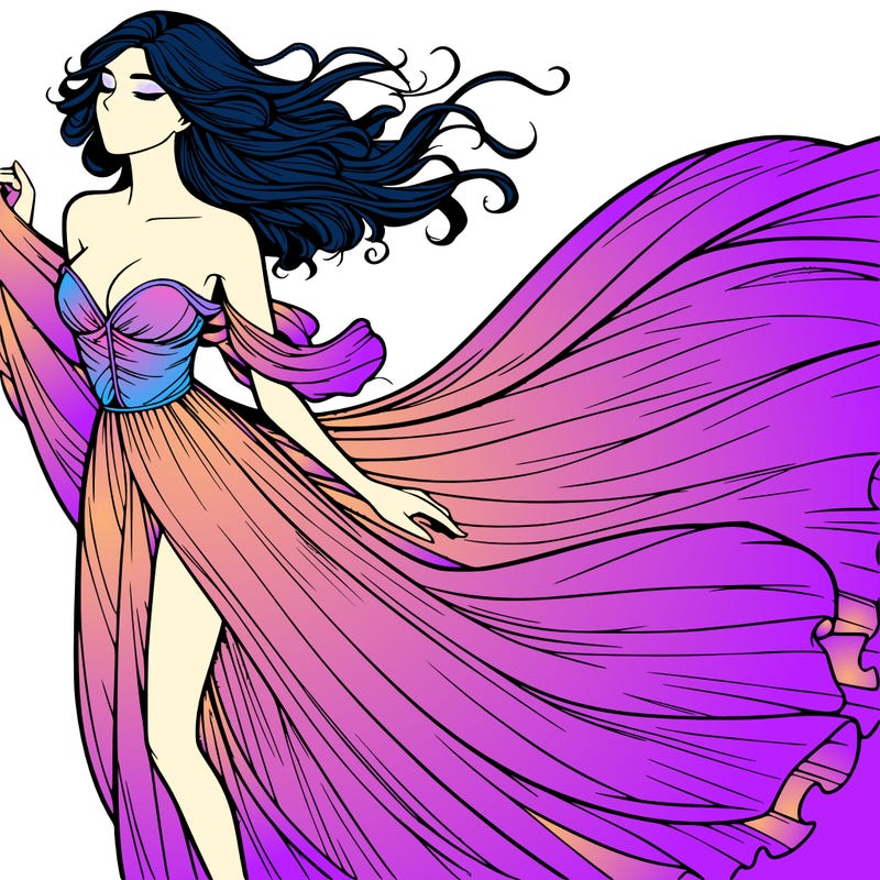 realistic woman in dress flowing the the wind