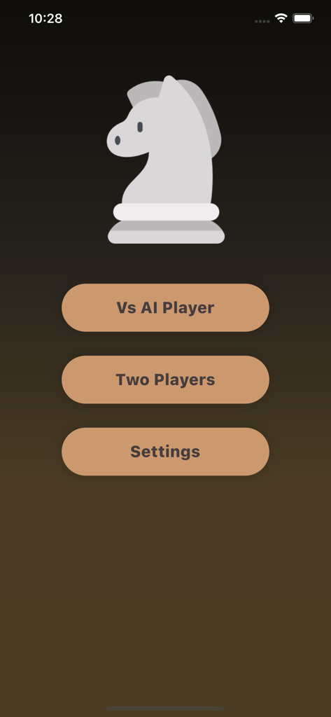 Chess Room: Play & Learn Chess - Main menu of the Chess Room app with a knight icon and buttons for Vs AI Player and Two Players.