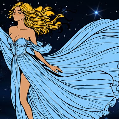 realistic woman in dress flowing the the wind