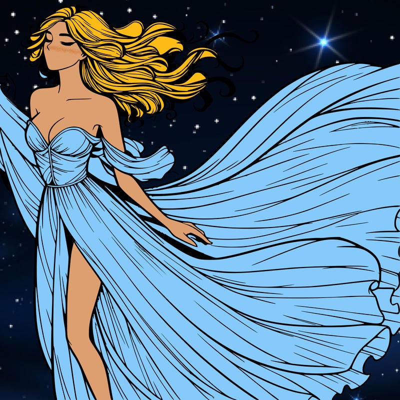 realistic woman in dress flowing the the wind