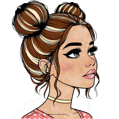 realistic girl with buns on the top of her head