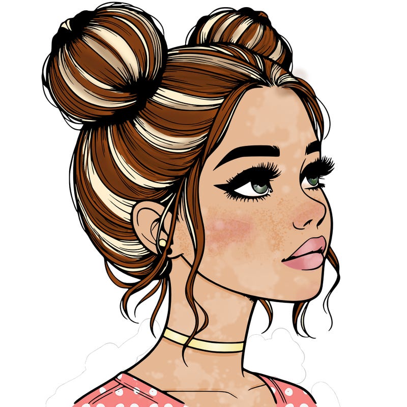 realistic girl with buns on the top of her head