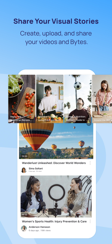 Reab: Safe Social & Supper App - Interface of the Reab app displaying a social feed with video thumbnails and short-form visual stories.