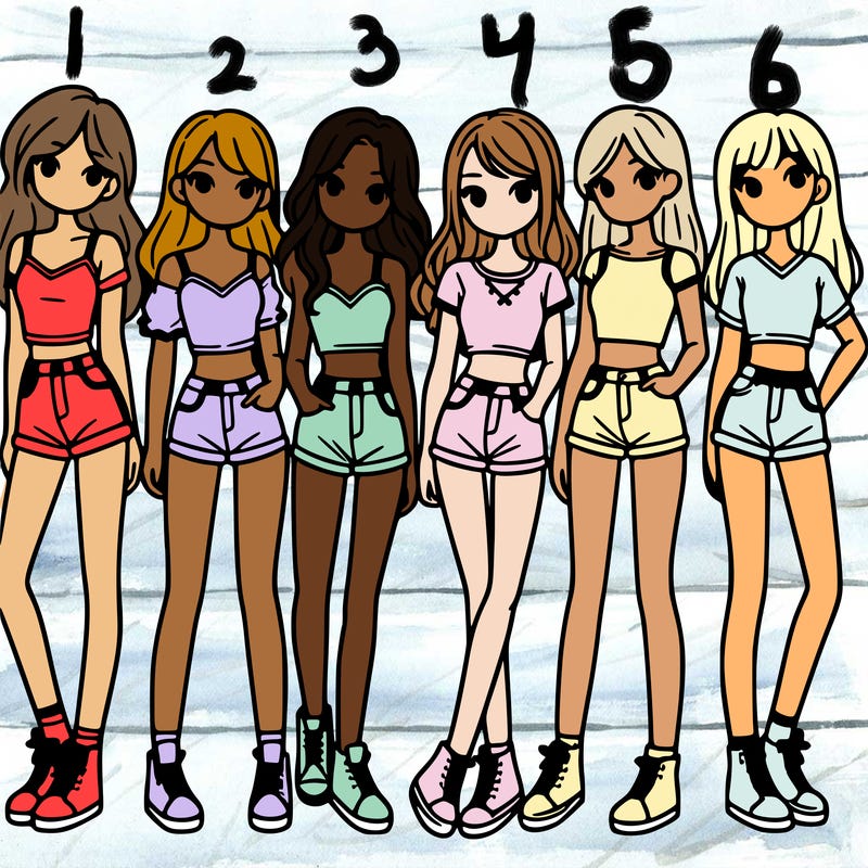 a group of girls wearing crop tops and shorts