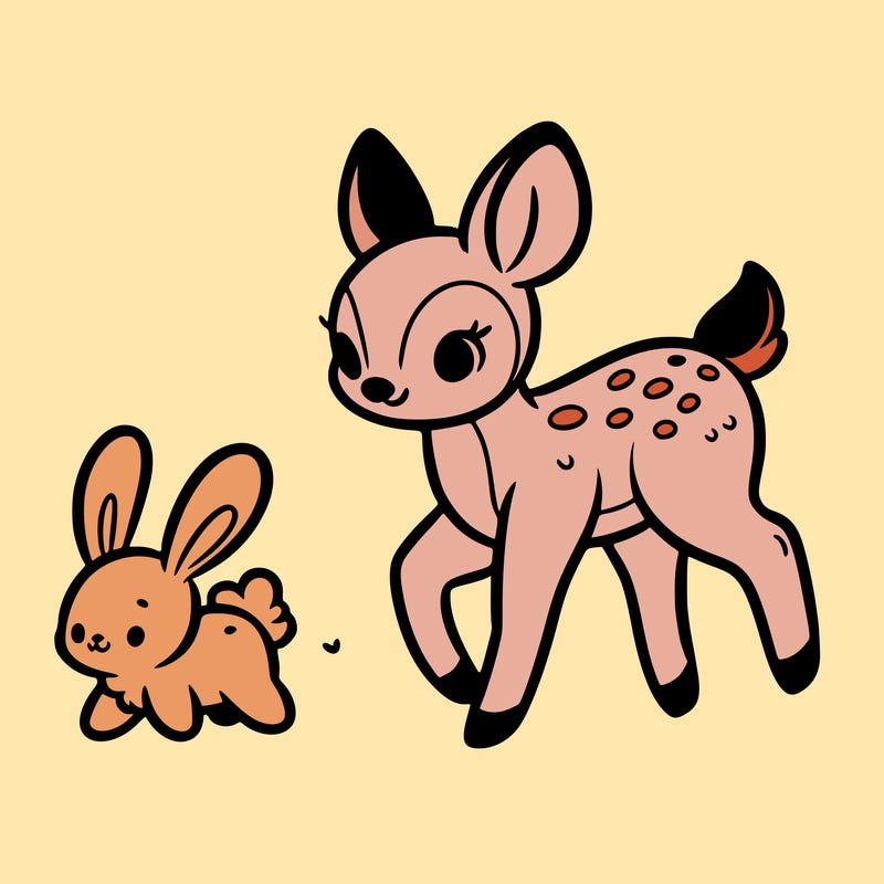 a fawn walking with a cute bunny