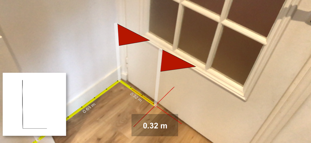 CamToPlan PRO - CamToPlan PRO app measuring floor and door dimensions using augmented reality with virtual flags and markers