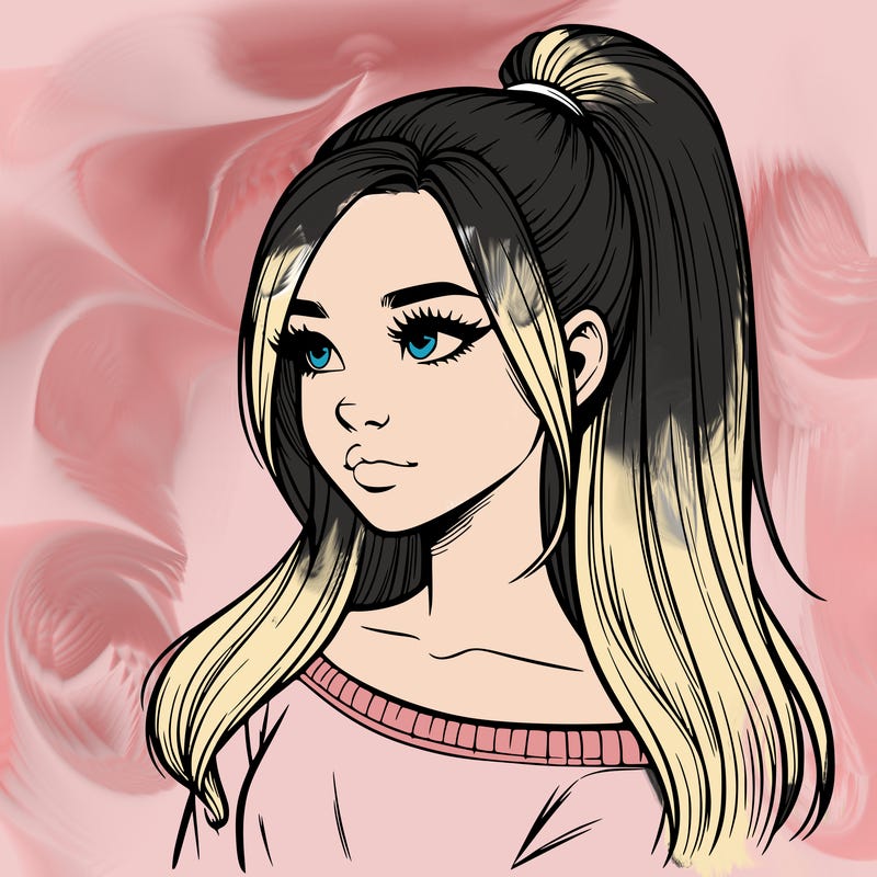 realistic girl with a high ponytail