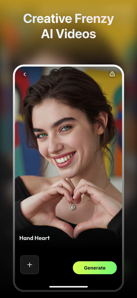 Vimi AI: Video Generator - Vimi AI app interface showing a woman making a hand heart gesture for AI video generation