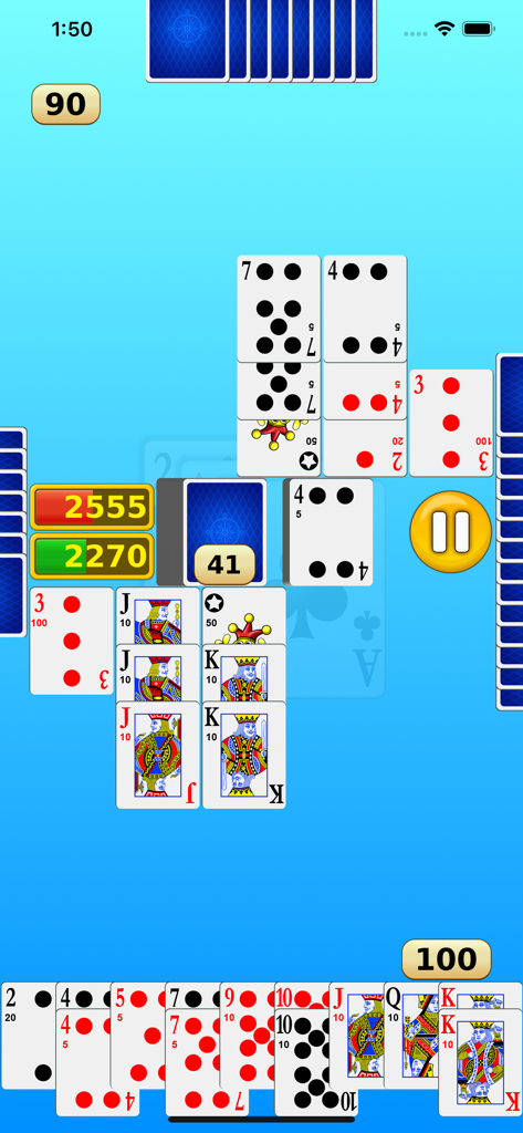 Canasta - Online & offline - Gameplay screen of a classic Canasta card game showing melds and player hand.