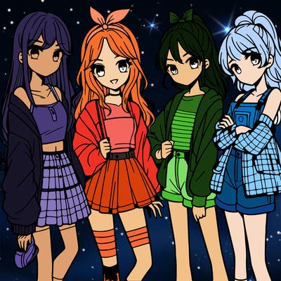 teen manga girls group of 4