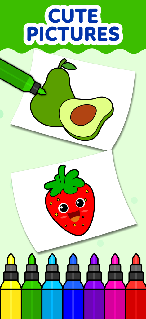 Coloring Games for Kids 2-6! - Kids coloring app featuring cute fruit illustrations and colorful markers