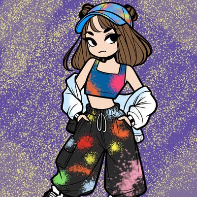 girl in crop top and baggy pants