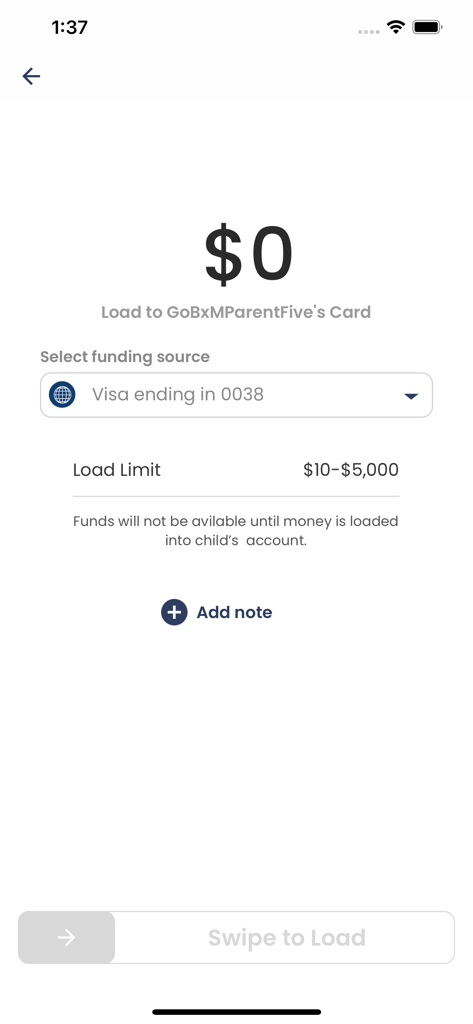 Interface of Navy Federal GO Prepaid app for loading money onto a card