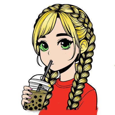 realistic girl with braided hair drinking boba