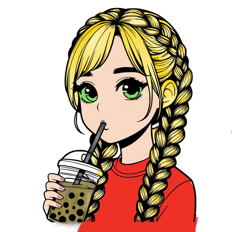 realistic girl with braided hair drinking boba