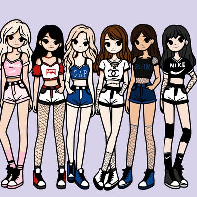 a group of girls wearing crop tops and shorts