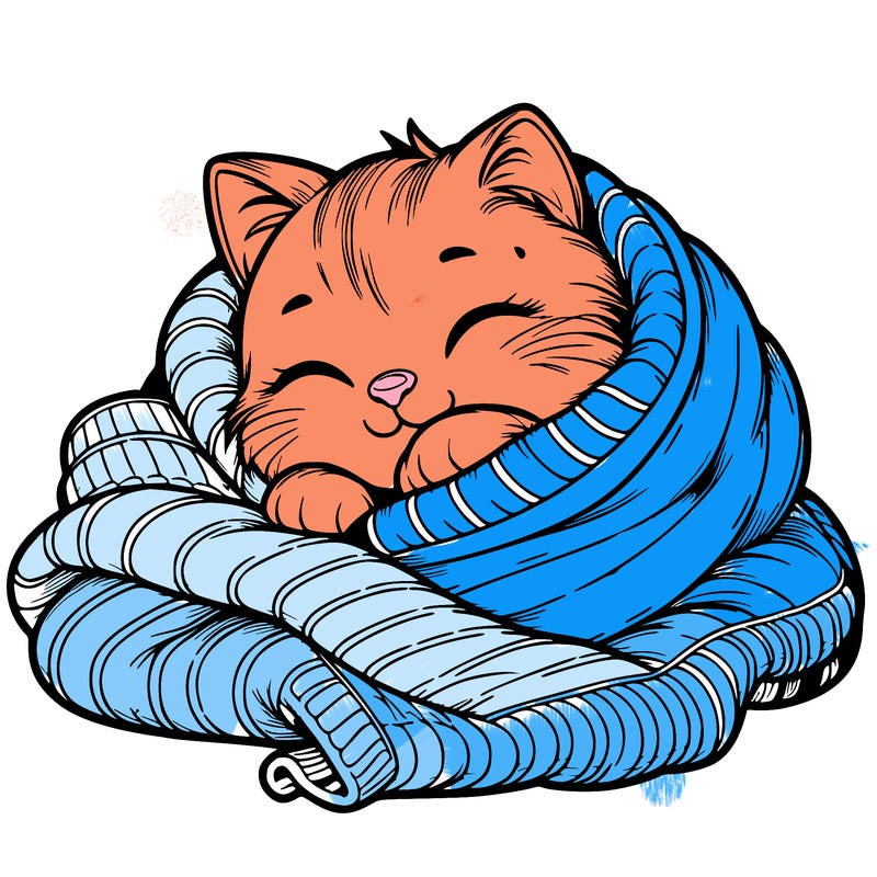 realistic cozy cat in a blanket