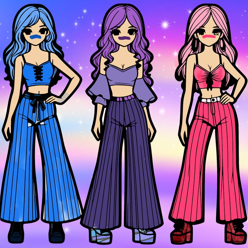 girls with flare pants and crop tops realistic