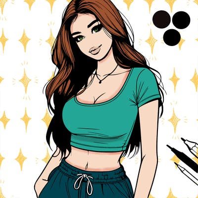 beautiful girl cropped tshirt and sweatpants realistic