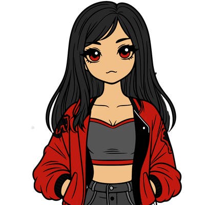 girl with long hair a crop top and a jacket