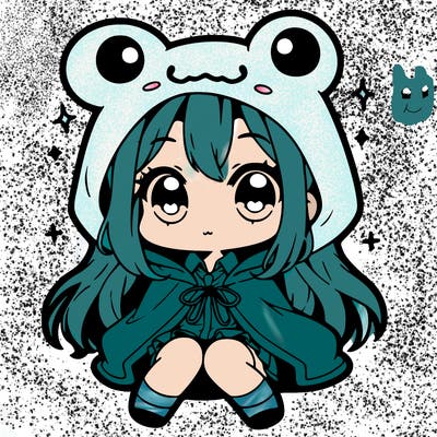 chibi girl with frog hoodie