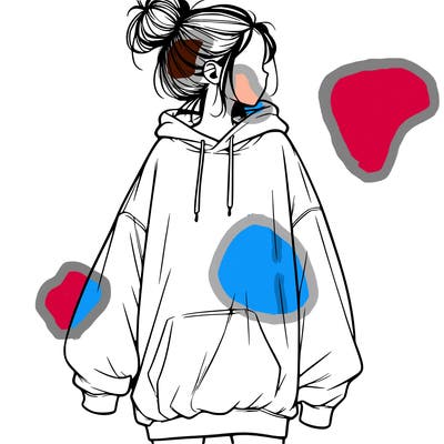 realistic girl with a oversized sweatshirt on and a bun