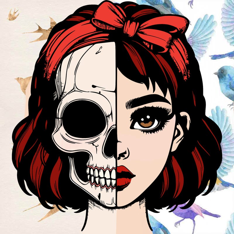 realistic girl with half skull mask