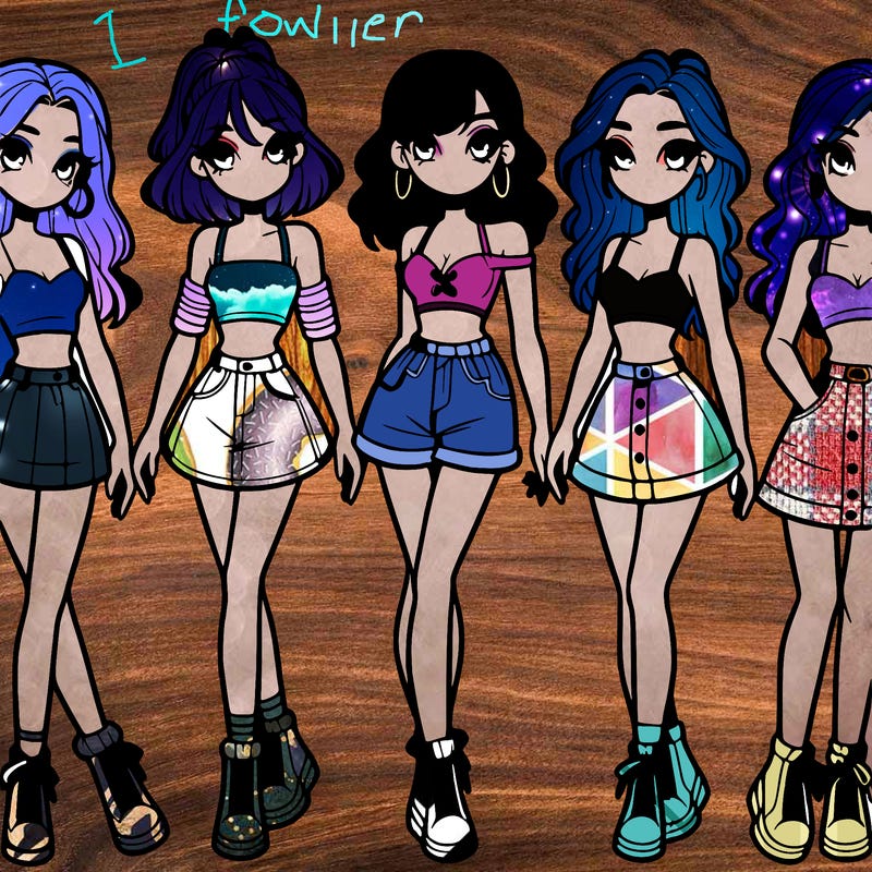 5 girls in crop tops and skirts