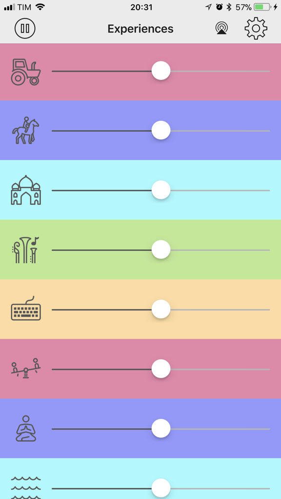 Noisly app interface showing a list of ambient sounds with volume sliders for customization