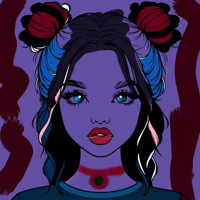 realistic girl with two buns in hair and lips