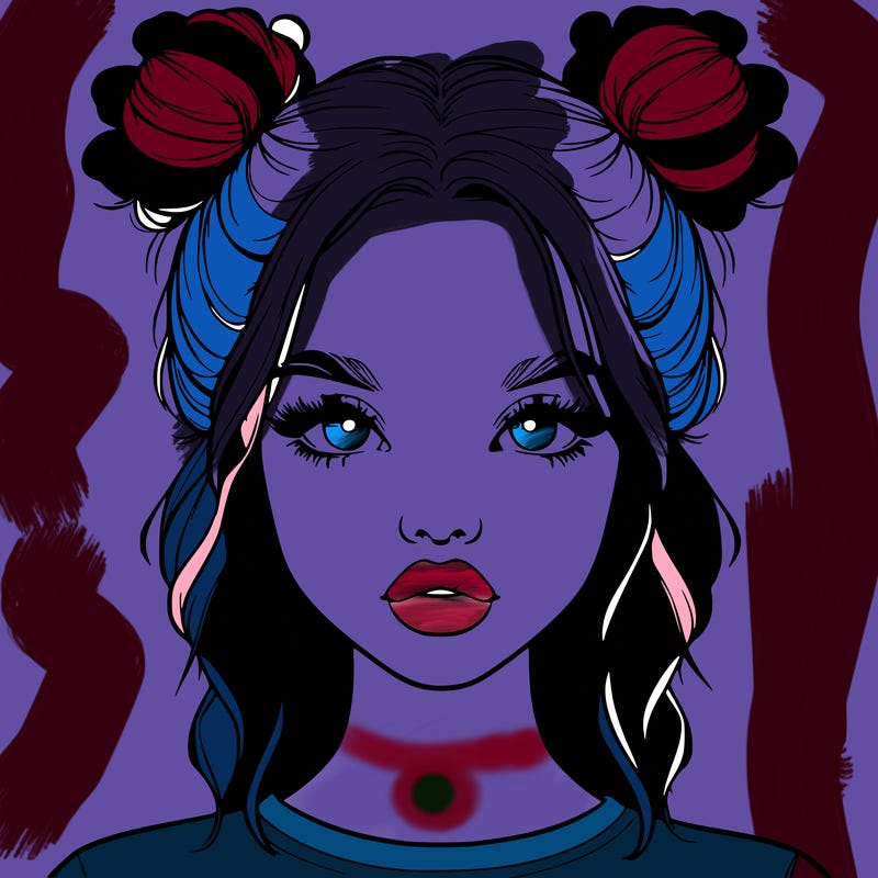 realistic girl with two buns in hair and lips