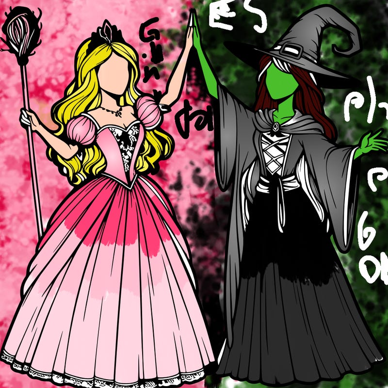 detailed realistic split of a princess and a witch