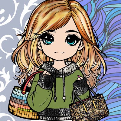 realistic girl with bags