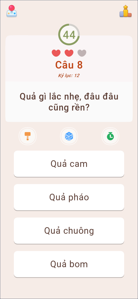 Đố Vui Hại Não - Siêu Trí Tuệ - Vietnamese language trivia game screen showing a riddle and multiple choice answers