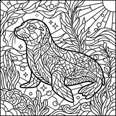 Embark on an artistic adventure with this captivating Grey Seal coloring page, beautifully rendered in the unique stained glass style. Discover the serene beauty of marine life through intricate patterns, ready for your creative touch.