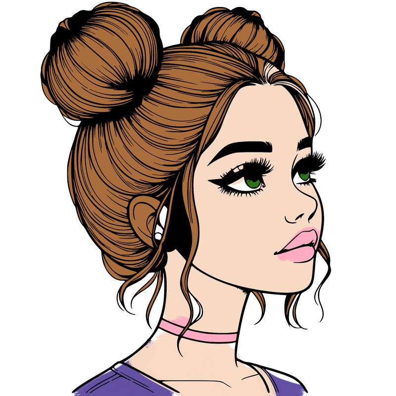realistic girl with buns on the top of her head