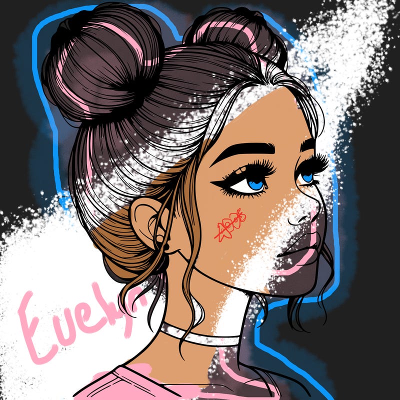 realistic girl with buns on the top of her head