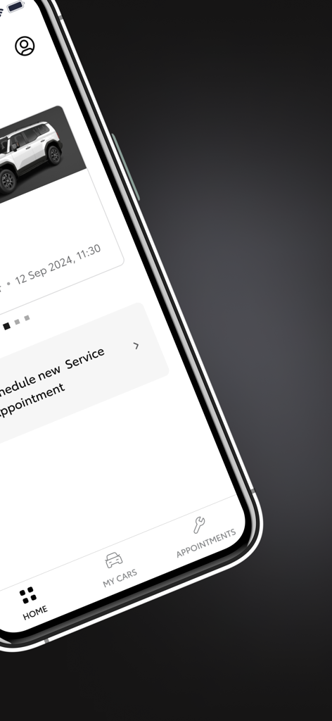 Toyota Qatar mobile app interface showing a Land Cruiser and a button to schedule a service appointment