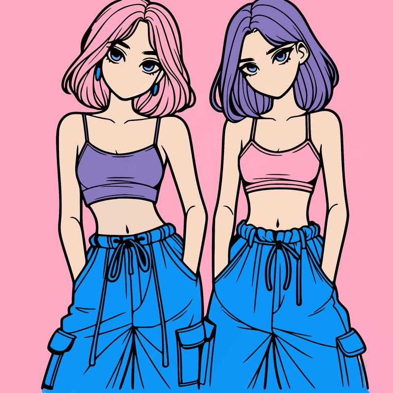 two girls with crop top with baggy pants