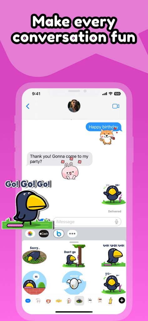 BubbleX - iMessage Sticker App - BubbleX iMessage sticker app showing cute character stickers in a text conversation