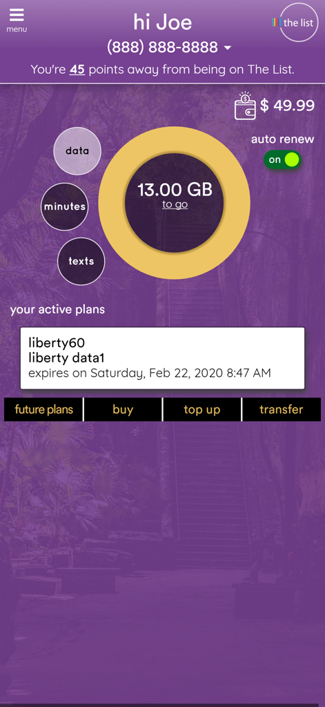 MyALIV - MyALIV app home screen showing data usage tracker and active mobile plans
