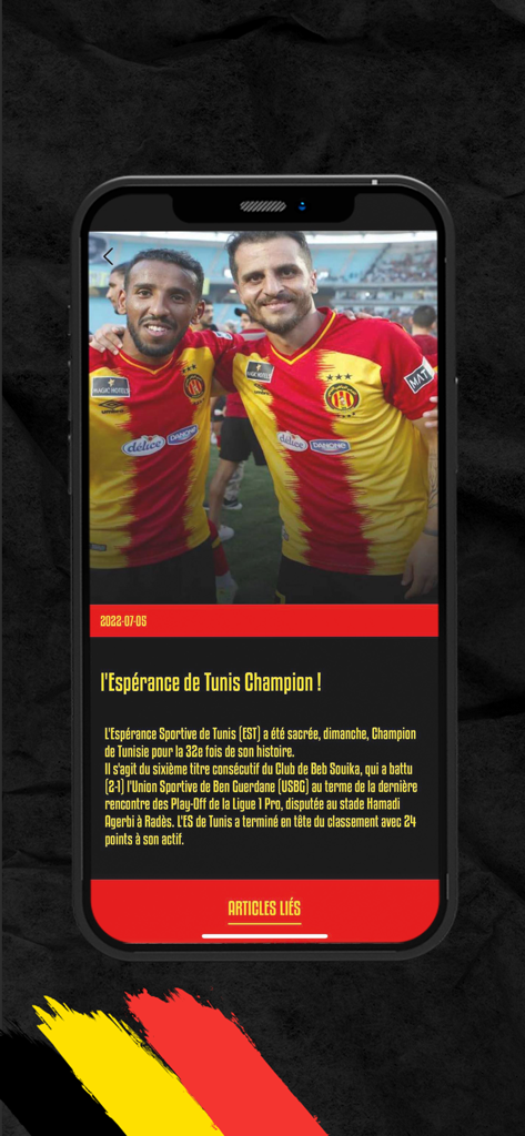 Taraji + - Article sur l'Espérance de Tunis champion sur l'application Taraji plus