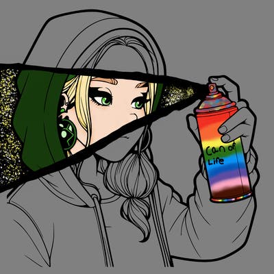 a realistic girl, spray painting