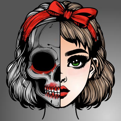 realistic girl with half skull mask